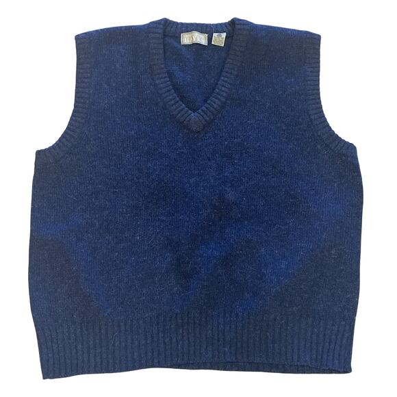 Mens Sweater Vest Large Y2K Preppy Grandpa Party 100% Wool Classic Layering - Picture 1 of 5